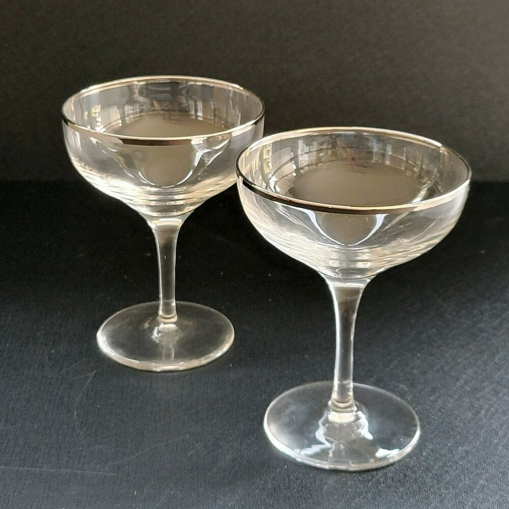 Vintage Lenox Weatherly Champagne Glass Set of 2, Platinum Trim, c1960-80s